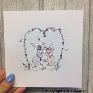 Carte illustrée subtile carte de mariage de détail avec des lapins/lapins