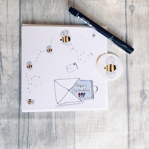 Handmade bee birthday card-blank inside