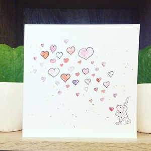 Kaninchen und Herz handgemachte Karte - Aquarell - blank-jeder Anlass