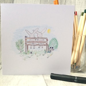 Hermosa mano dibujado naturaleza / tarjeta de ocasión - conejos lindos -en blanco en el interior