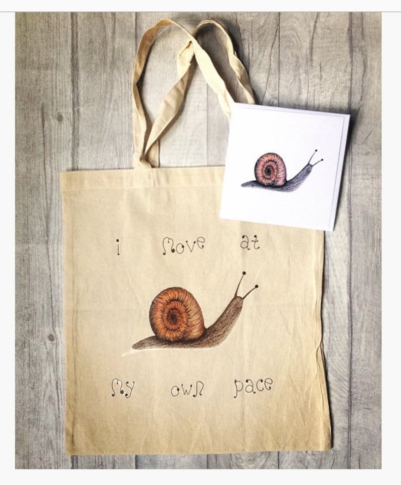 Handmade cotton shopping bag with funny snail design