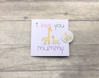Handmade Mother's Day card-i love you mummy - giraffe -blank onside