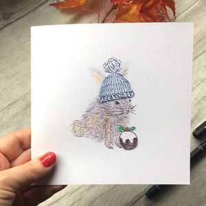 Prachtig hand getrokken konijnkaart - Kerstmis/seizoengebonden -leeg binnen