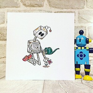 Little robot greeting card - handmade - blankinside - illylarlar design