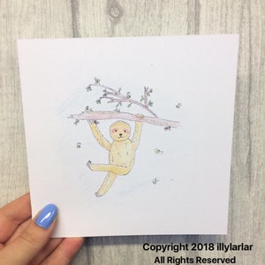 Hand drawn funky dave the sloth occasion card -blank inside
