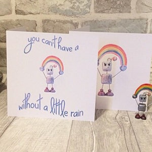 Colourful rainbow robot handmade card - blank inside - card art - illylarlar design
