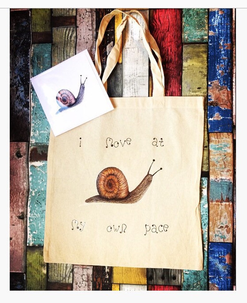 Handmade cotton shopping bag with funny snail design