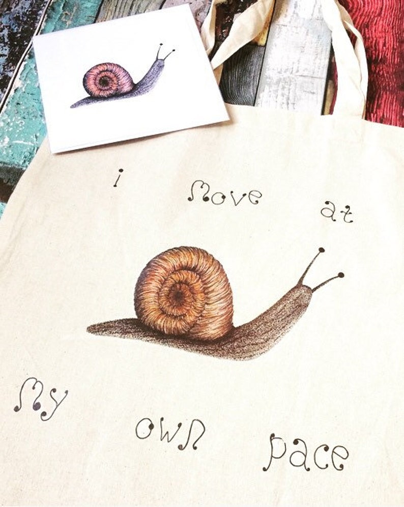 Handmade cotton shopping bag with funny snail design