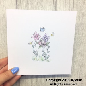 Cartão de flores desenhado à mão para qualquer ocasião/cartão floral botânico