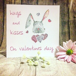 Valentines hand drawn rabbit/bunny card -blank inside