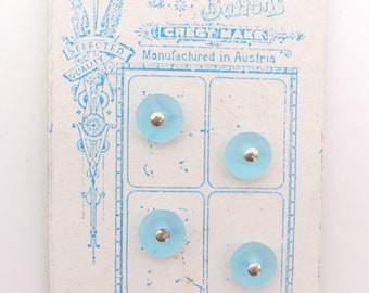 4 glass buttons from Gablonz, light blue buttons, antique buttons, collector's items, buttons for doll clothes, vintage, diameter 6 mm