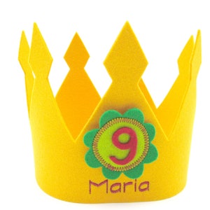 Birthday crown Fleur, yellow , with name and 3 numbers , 100% virgin wool felt , adjustable in size image 2