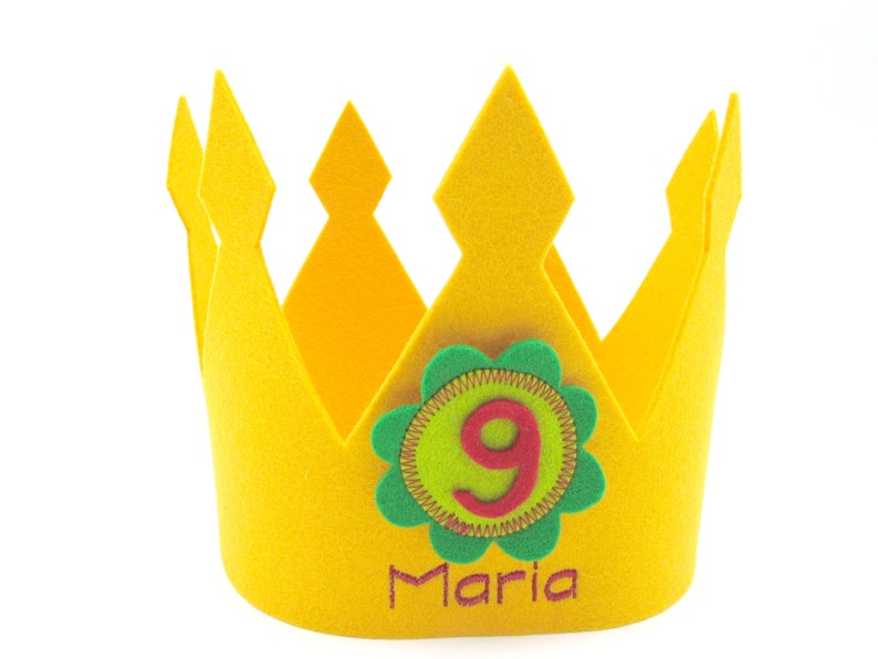 Birthday crown Fleur, yellow , with name and 3 numbers , 100% virgin wool felt , adjustable in size image 2