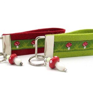 Lanyard,keychain,keyring,felt,keyband green,red,fly fungus,mushrooms,keyband,pendant,gift,felt band image 2