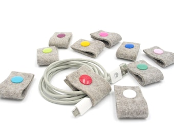 Cable ties, cable holders, felt, wool felt, headphone cables, power supply cables, cable organizers, no more cable clutter