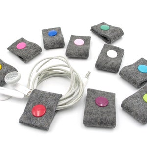 Cable ties, cable holders, felt, wool felt, headphone cables, power supply cables, cable organizers, no more tangled cables