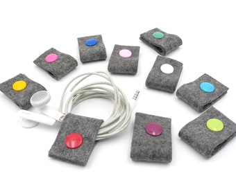 Cable ties, cable holders, felt, wool felt, headphone cables, power supply cables, cable organizers, no more tangled cables