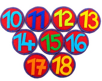 Numbers 10 - 18 for birthday crown, interchangeable numbers for birthday crown, numbers made of felt, red, numbers with Velcro