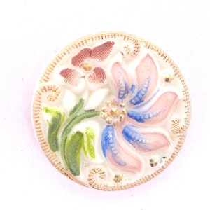 5 glazen knoppen gemaakt van Gablonz, verzamelobjecten, op monsterkaart, handgeschilderd, vintage, diameter 22 mm
