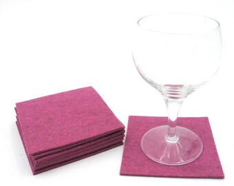 Set of 6, felt coasters, glass coasters, pink, square, square, 10 x 10 cm, wool felt