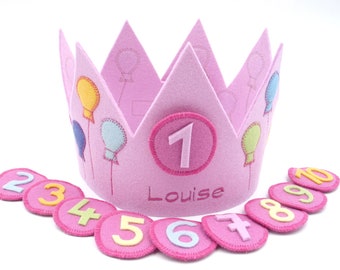 Birthday crown , name and 3 numbers , pink , 100% new wool felt , adjustable in size, girl's crown, crown with numbers