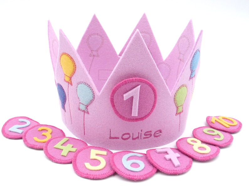 Geburtstagskrone,Name und 3 Zahlen,personalisiert,rosa,100% Schurwollfilz,Krone für Kindergeburtstag,Kinderparty,Mädchenkrone,Krone rosa Bild 1
