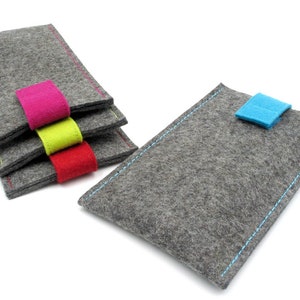 Handytasche,Handyhülle,Wunschmaß,100% Schurwollfilz,dunkelgrau,Maßanfertigung,Handarbeit,Größe nach Handymodell,Farbwahl,Klettverschluss