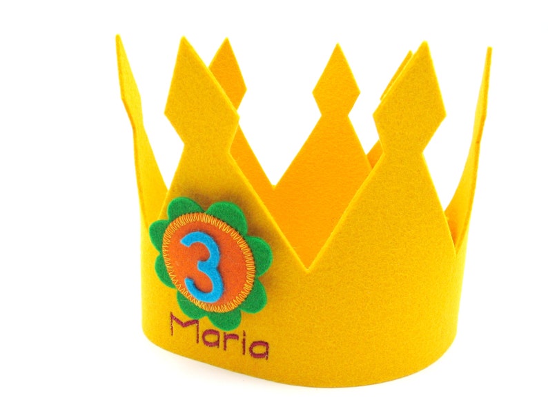 Birthday crown Fleur, yellow , with name and 3 numbers , 100% virgin wool felt , adjustable in size image 4