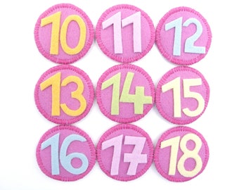 Zahlen für Geburtstagskrone,Zahlen für Mädchenkrone,austauschbare Zahlen für Geburtstagskrone,Zahlen aus Filz,rosa,Zahlen mit Klett