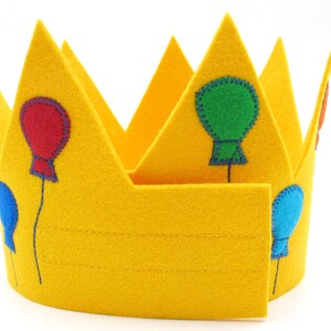 Geburtstagskrone mit 3 Zahlen,Luftballons,gelb,100% Schurwollfilz,größenverstellbar,Kindergeburtstag,Krone für Geburtstagskind,Handarbeit Bild 4