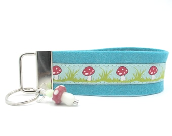Lanyard, key chain, key ring, felt, lanyard turquoise, fly agaric, mushrooms, lanyard, pendant, gift, felt ribbon
