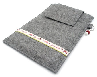 eReader Bag,eBook Reader Case,Bag for Tolino,Kindle,Kobo,100% Virgin Wool Felt,Grey