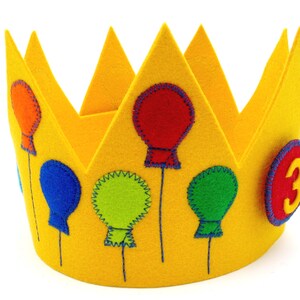 Birthday crown with 3 numbers,balloons,yellow,100% wool felt,size adjustable,children's birthday,crown for birthday child,handmade image 3