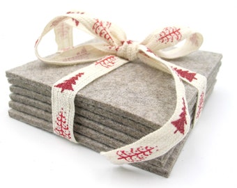 Set of 6, felt coasters, glass coasters, light gray mottled, square, square, 10 x 10 cm, wool felt