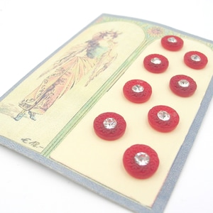 8 glazen knopen uit Gablonz, antieke knopen, collector's items, op staalkaart, vintage, diameter 8 mm