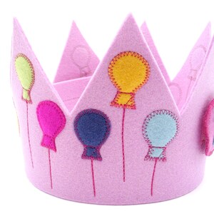 Birthday crown with 3 numbers,balloons,pink,100% new wool felt,size adjustable,children's birthday party,crown for birthday child,girl crown image 3