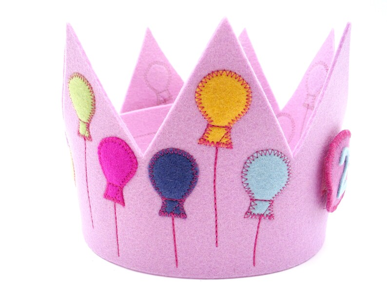 Birthday crown with 3 numbers,balloons,pink,100% new wool felt,size adjustable,children's birthday party,crown for birthday child,girl crown image 3