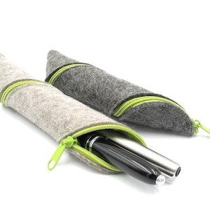 Etui voor 2 schrijfinstrumenten, vulpenetui, pennenhouder, spiraaletui voor 2 pennen, balpenetui, groen, grijs