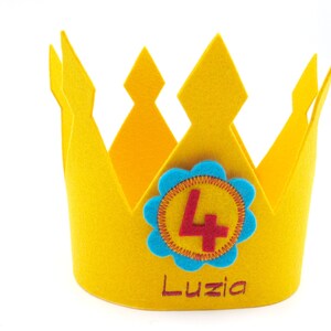 Birthday crown Fleur, yellow , with name and 3 numbers , 100% virgin wool felt , adjustable in size image 3