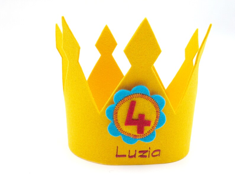 Birthday crown Fleur, yellow , with name and 3 numbers , 100% virgin wool felt , adjustable in size image 3