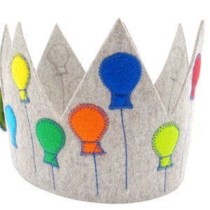 Birthday crown with 3 numbers,balloons,grey,100% new wool felt,adjustable in size,children's birthday party,crown for birthday child,handicraft image 3