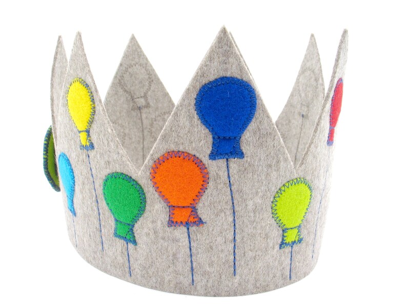 Birthday crown with 3 numbers,balloons,grey,100% new wool felt,adjustable in size,children's birthday party,crown for birthday child,handicraft image 3