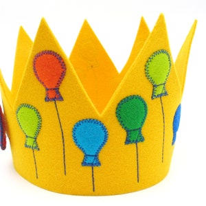 Geburtstagskrone mit 3 Zahlen,Luftballons,gelb,100% Schurwollfilz,größenverstellbar,Kindergeburtstag,Krone für Geburtstagskind,Handarbeit Bild 2