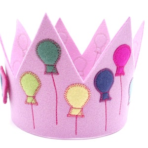 Birthday crown with 3 numbers,balloons,pink,100% new wool felt,size adjustable,children's birthday party,crown for birthday child,girl crown image 4