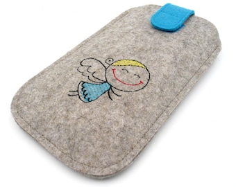 Phone case, custom size, felt, phone cover, angel, light grey phone case, made-to-measure phone case, little angel, custom size phone case, wool felt