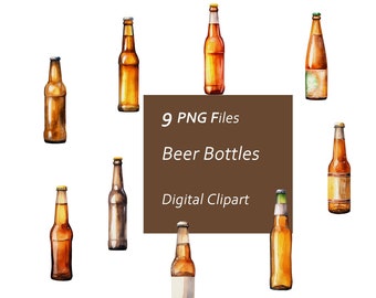 Beer Bottle Clipart Set - Cheers Prints - Beverage Illustrations - Instant Download PNG, Commercial Use, Printable Design Element