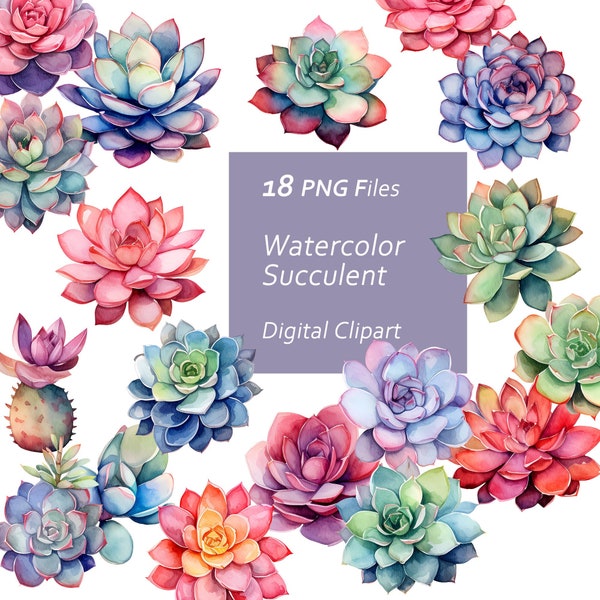 Watercolor Succulent Clipart Set - Plant Graphics - Botanical Prints - Instant Download PNG, Commercial Use, Printable Design Element