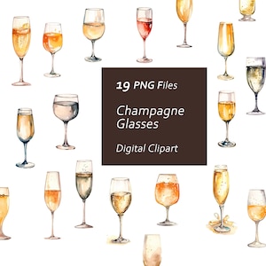 Watercolor Champagne Glasses Clipart Set - Toasting Glasses - Cheers Prints - Instant Download PNG, Commercial Use, Printable Design Element