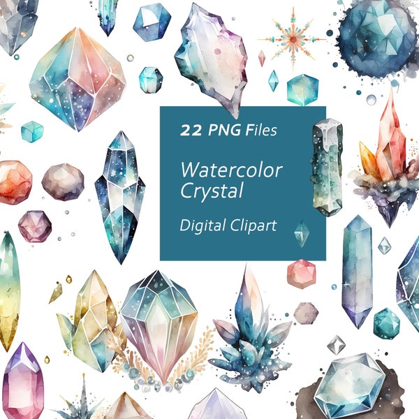 Watercolor Crystals Clipart Set - Gemstone graphics - Mineral clipart -  Instant Download PNG, Commercial Use, Printable Design Element