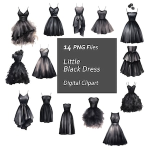 Little Black Dress Clipart Set - Watercolor Dresses - Black Dress Set - Instant Download PNG, Commercial Use, Printable Design Element